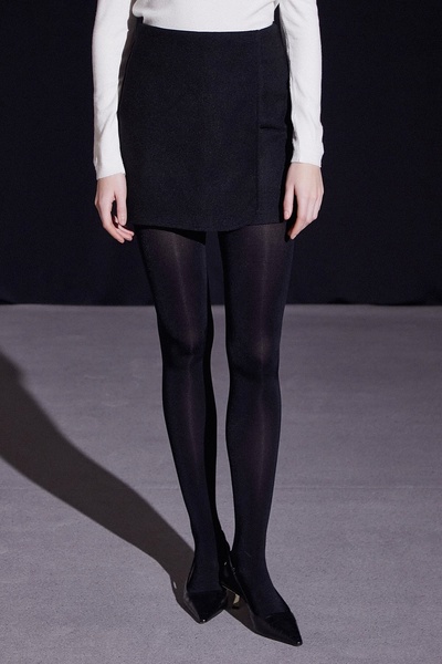 Never more Önü Katlı Kaşe Etek Siyah