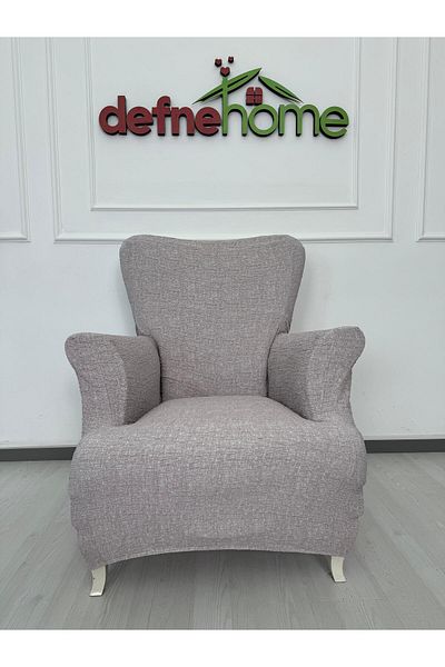 Defne Home Upholstery Fabric Plain Linen Elastic Non-Slip 1 Piece Armchair Seat Cover