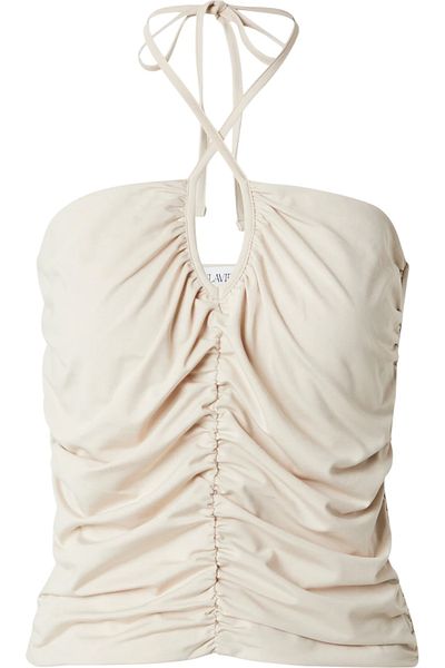MAMAYAGA Ecru Colored Γυναικείο Αθλητικό Croptop Bustier - Μπροστινό μαζεμένο, δεμένο στο λαιμό