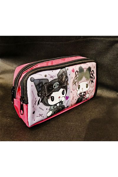 bundle island Pink Children's Pencil Case with Kuromi Figures and Two Compartments - Krm3329