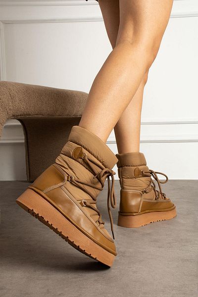 ShoeTek Γυναικείες μπότες Leonya Tan - Μπότες χιονιού με κορδόνια και αλεξίπτωτο