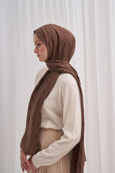 carell Küpçizgi Jacquard Italian Silk Shawl Ash Brown