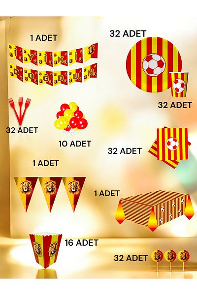 VibeHome Ultra-Luxury Set for 32 Person Red Yellow Themed - Birthday Party and Fun Events
