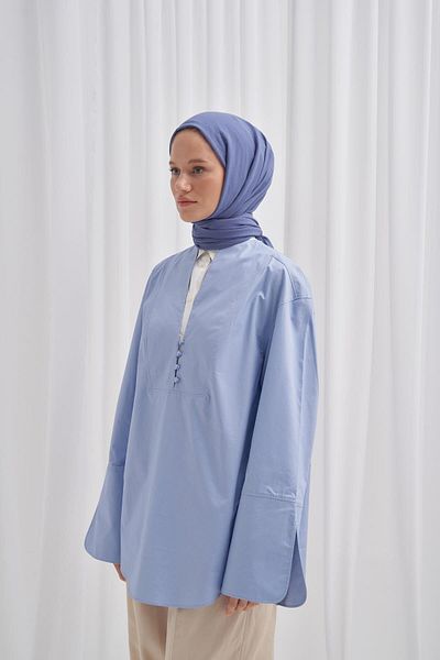carell Blue Organic Denim Shawl - Crease Design