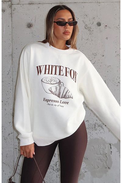 The Champ Clothing Wf Cream Γυναικείο φούτερ Espresso Love Written Crew Neck Oversize