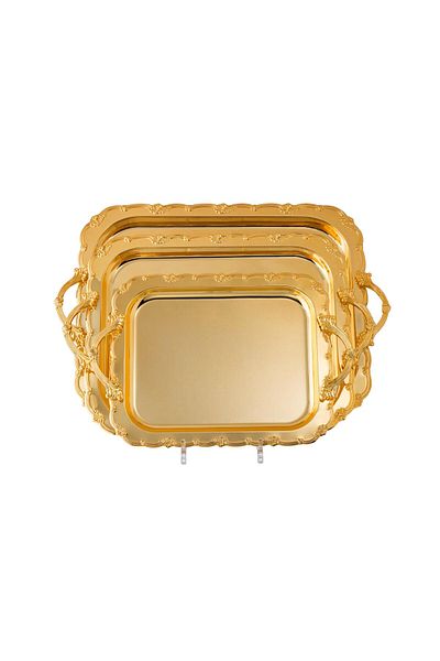 Dania Prestige Rectangular Metal Gold Decorated Tray Set 3 Pieces