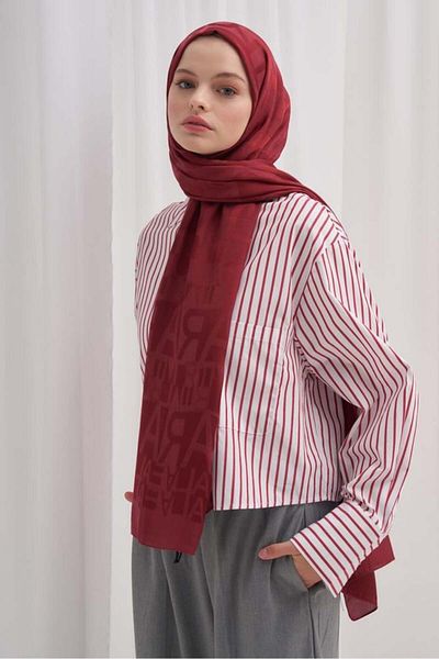 carell Text Pattern Jacquard Italian Silk Shawl Burgundy