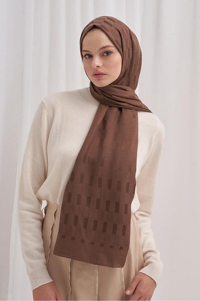 carell Küpçizgi Jacquard Italian Silk Shawl Ash Brown