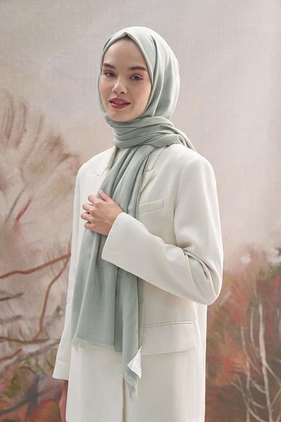 carell Vence Double Sided Mio Pattern Silk Shawl Mint Green