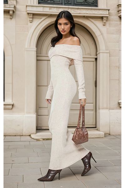 Hiccup Off Shoulder Bodycon Ribana Maxi Φόρεμα