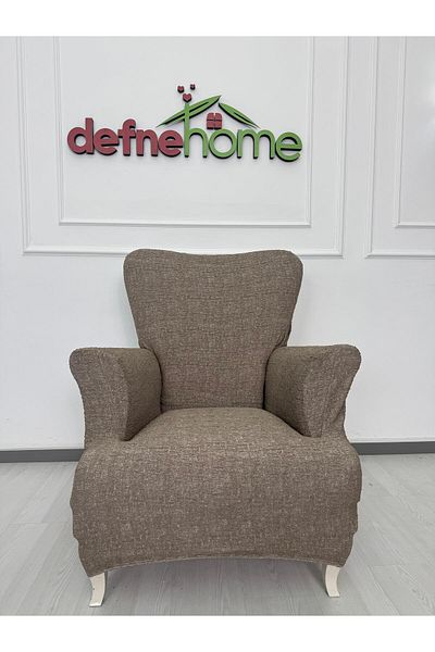 Defne Home Upholstery Fabric Plain Linen Elastic Non-Slip 1 Piece Armchair Seat Cover