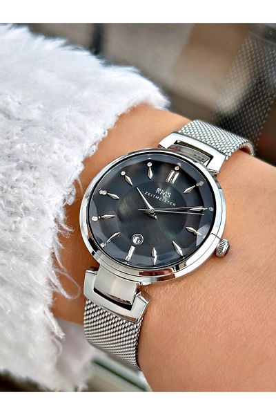 Romanson Rhinestone Steel Band Steel Case with Calendar 5 Atm Waterproof Women's Wristwatch 1397.09