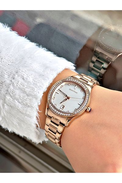 Quantum Custom Design Copper Color 5 Atm Waterproof Steel Band Women's Wristwatch