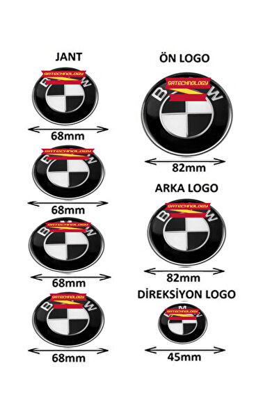 SATECHNOLOGY Bmwler için Logo Seti Kaput-bagaj-jant-direksiyon 7parça (Siyah ...