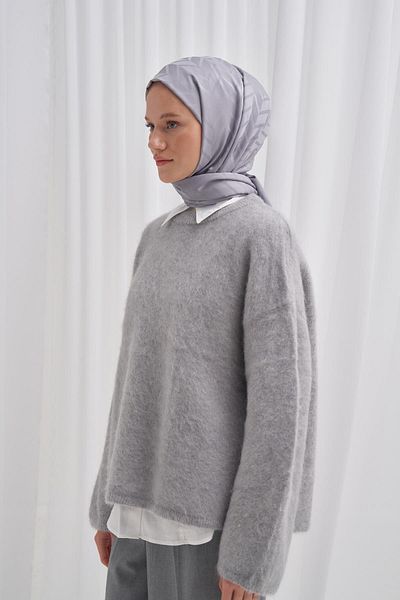 carell Silver Gray Diamond Patterned Cotton Silk Shawl