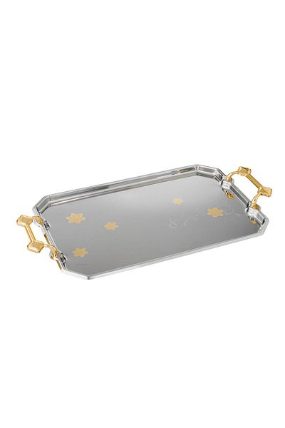 Dania Roshen Rectangular Metal Tray Set, Decorated with Gold Nickel, 3 Pieces