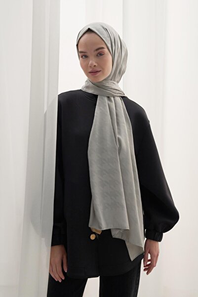 carell Light Gray Cotton Silk Patterned Houndstooth Shawl