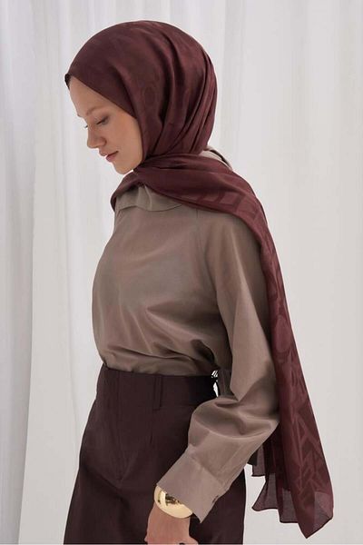 carell Italian Silk Text Pattern Jacquard Shawl - Bitter Brown