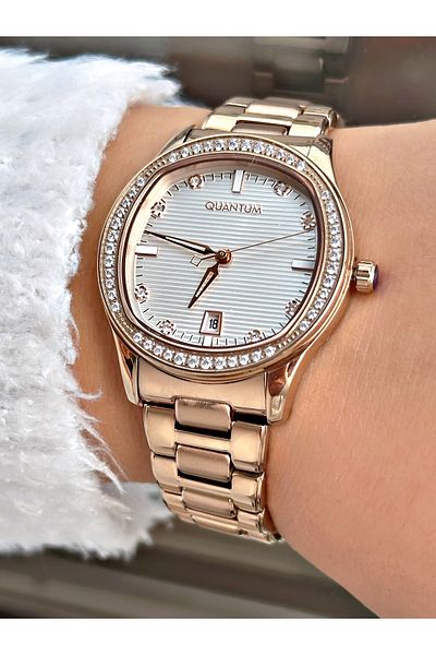 Quantum Custom Design Copper Color 5 Atm Waterproof Steel Band Women's Wristwatch