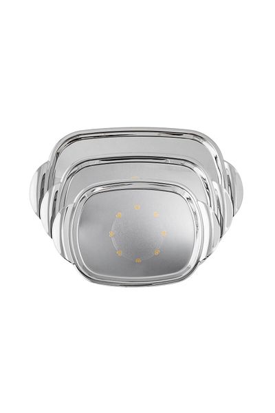 Dania Classic Oval Metal Tray Set, Nickel and Gold Decorated, 3 Pieces