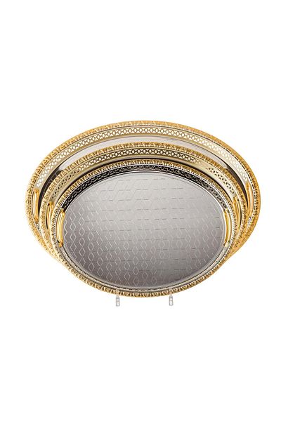 Dania Luxury 3-piece oval tray set made of stainless steel and gold