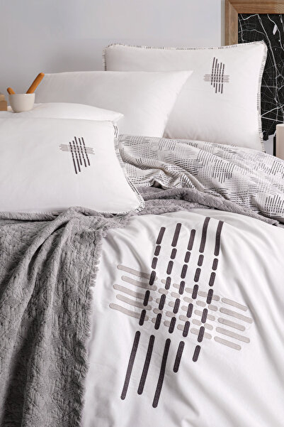Unica Lina Piqued Duvet Cover Set Gray - 7 Pieces