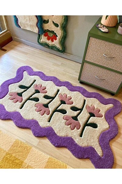 El Yapımı Çiçek Halı, Bohem Tufting Kilim, Retro Estetik Yolluk, Ev Dekoru, Dekoratif Halı