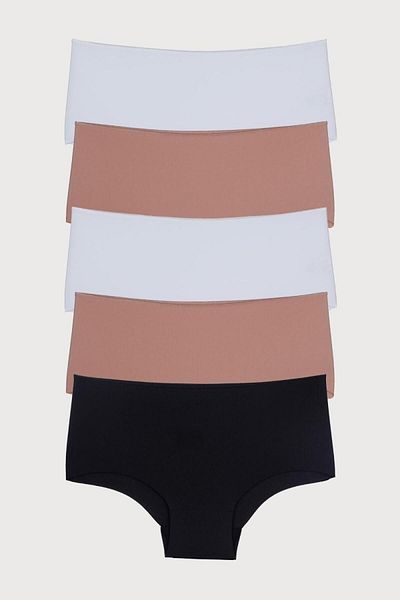 Nicoletta Mixcolor High Waist Laser Cut Polyester Women's Panties - FlexiBle and Non-marking Large SIze Pack of 5