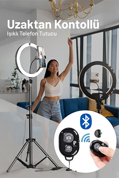 BSTBRANDSHOPPİNGTR Kumandalı Youtuber Tiktok Çekim Işıklı Telefon Tutucu Maky...