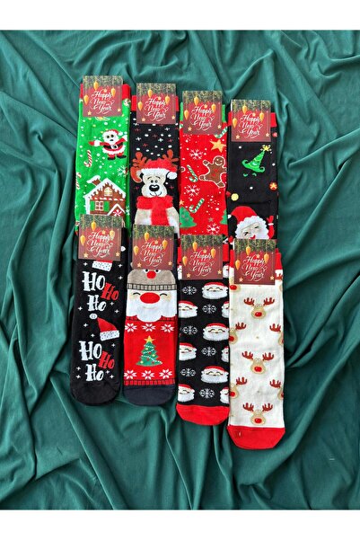 Genel Markalar Yılbaşı Temalı Unisex Çoraplar, 8'li Noel Sevinci, Renkli ve Ş...