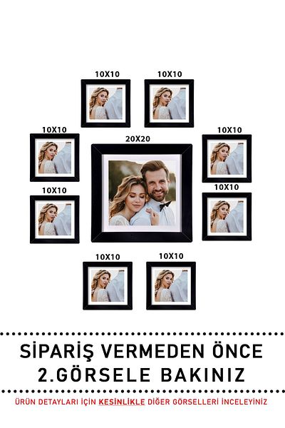 yhfoto Multiple Frame Set with Difference Sizes with Photo - 1 Piece 20X20 - 8 Pieces 10X10 Square Frame
