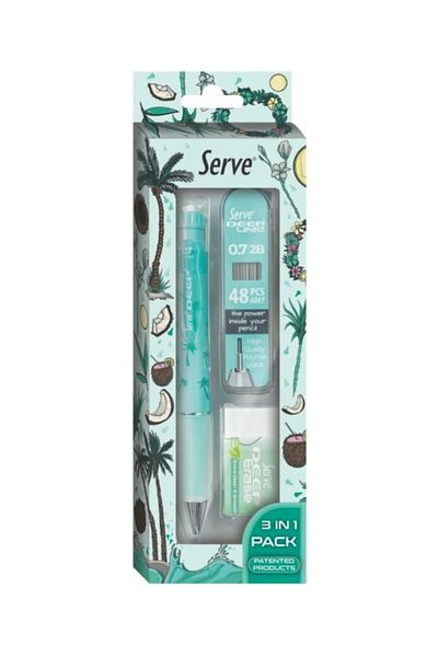Serve Deep Nature Series School Set 0.7 Mechanical Tip Pencil + 48 Pcs Refill Nibs + Eraser