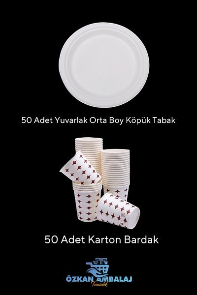 Özkan Ambalaj Temizlik Medium Plastic Plate + Cardboard Cup Set of 50