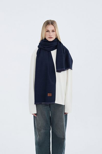 Nordbron Μαλακά πλεκτά Unisex Navy Blue - Λεπτομέρεια με φούντα και χοντρό κασκόλ Bryo Seasonal Casual