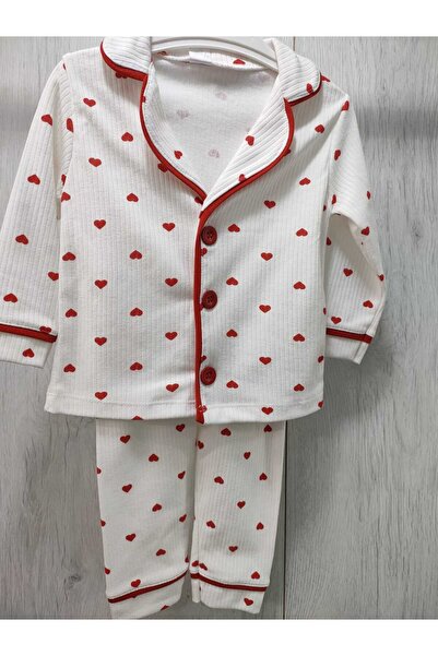 Kız Bebek Minik Kalp Desenli Pijama Takımı