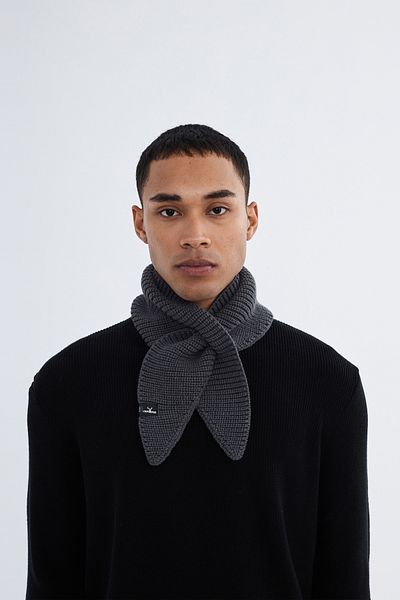 Nordbron Eșarfă unisex gri cu design modern - acrilic moale gros, aspect cu noduri cu detaliu eșarfă