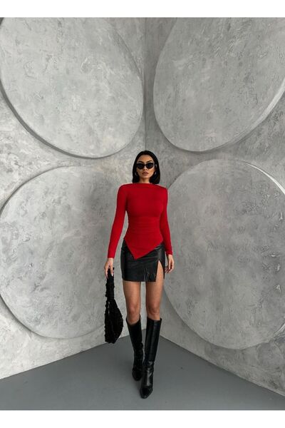 NEHİRGÜNEŞ Asimetrik kesim Drape detaylı ZR model Kadın Bluz