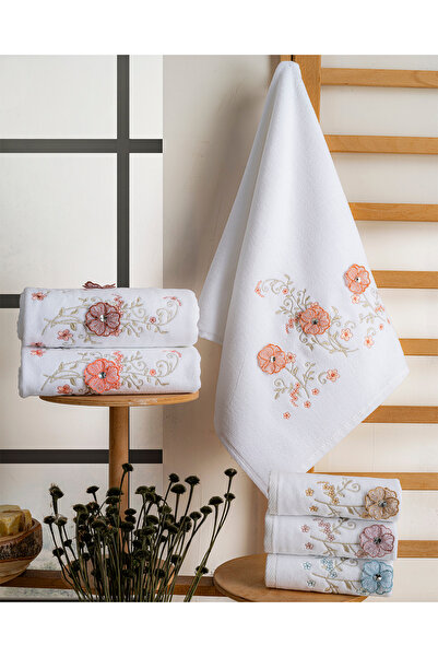 Hazangülü Buldan Üretim Dowry مطرز لينا مخملية 6 قطع مناشف اليد/الوجه I 50x90