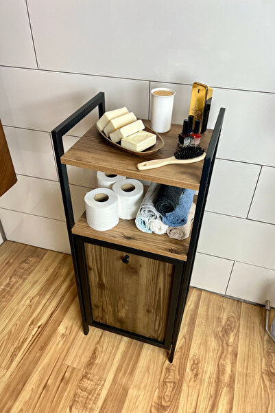 Mudesa Kirli Çamaşır Sepeti Metal Ahşap Banyo Düzenleyici Kirli Sepeti Banyo Dolabı Organizer Banyo Rafı