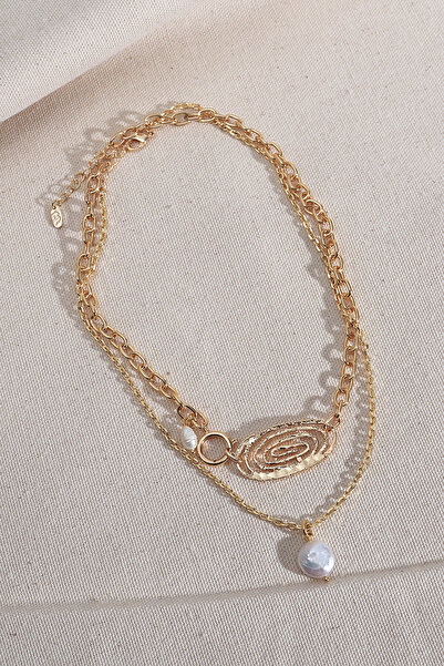 LA PERRY ACCESSORIES Gold Color Double Necklace with Pearl Detail
