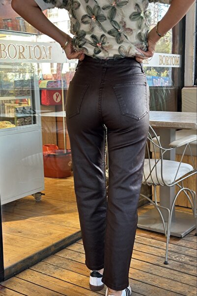 CurcunaShop Women's Leather Look Closed Leg Boyfit Trousers