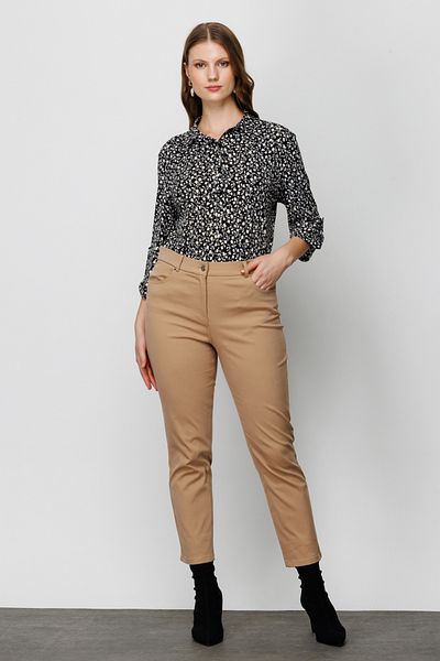 Ekol Minimalist Midi Women's Trousers - High Waist, Slim Fit, Casual & Office
