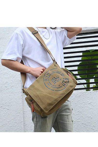 Fiyaka GK65 Canvas Postman - Pilon cu burduf în cruce laterală, Laptop Notebook MacBook Tabletă, Utilizare zilnică