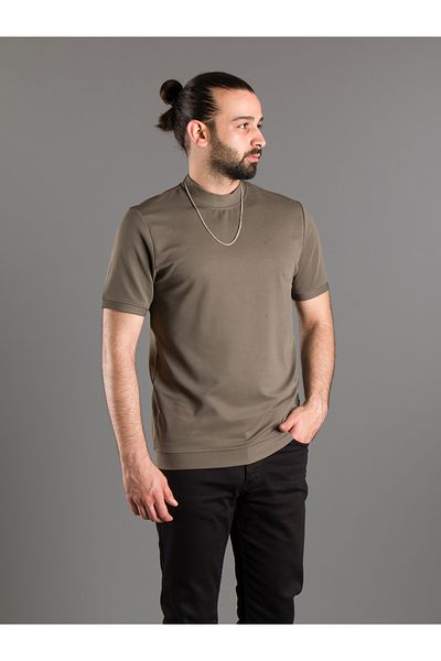 JR9 Ανδρικό μαλακό μπλουζάκι KHAKI μισό λαιμό 4648