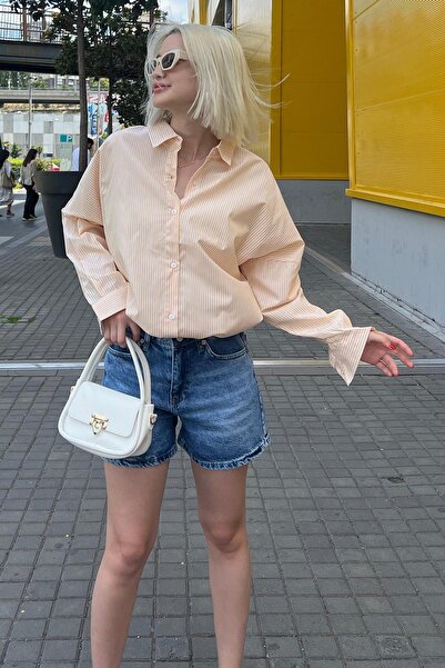 Madmext Sarı Çizgili Over Fit Gömlek Mg1525