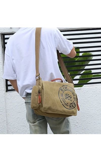 Fiyaka GK65 Canvas Postman - Pilon cu burduf în cruce laterală, Laptop Notebook MacBook Tabletă, Utilizare zilnică