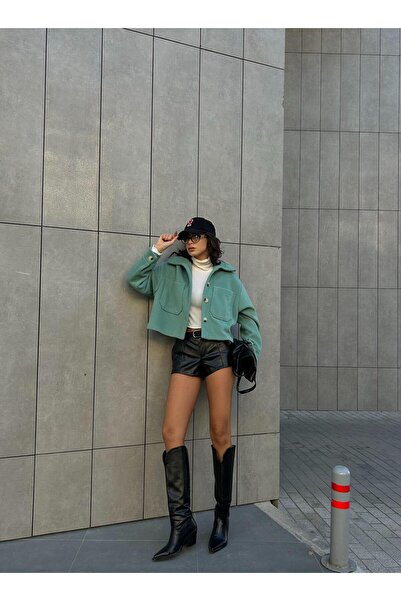 minaaise Дамско късо кашмирено палто с подплата в цвят мента, голям размер, 2...