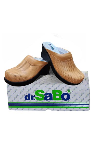 DR SABO شبشب سابو جلدي نسائي ذو كعب عالٍ باللون البيج