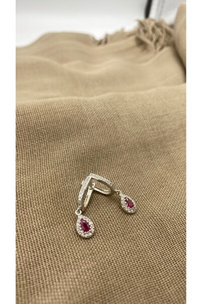 SURA SILVER KOYU PEMBE DAMLA MODEL ZİRKON TAŞLI RODYUM 925 AYAR GÜMÜŞ KÜPE