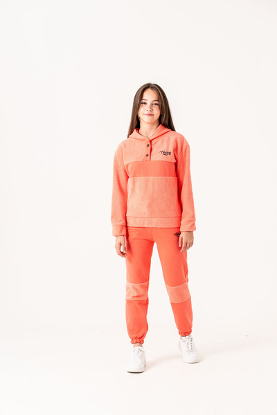 Mışıl Kids Happy Embroidered Fleece Girls' Top and Bottom Tracksuit Set